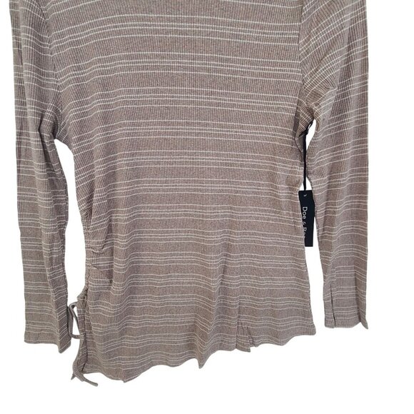 253. Doe & Rae NWT Women's Long Sleeve Pullover Top Tan & Cream Stripes - Picture 2 of 9